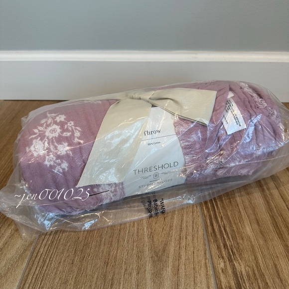 Threshold Studio McGee Floral Block Print Jacquard Throw Purple/Cream - Picture 6 of 7